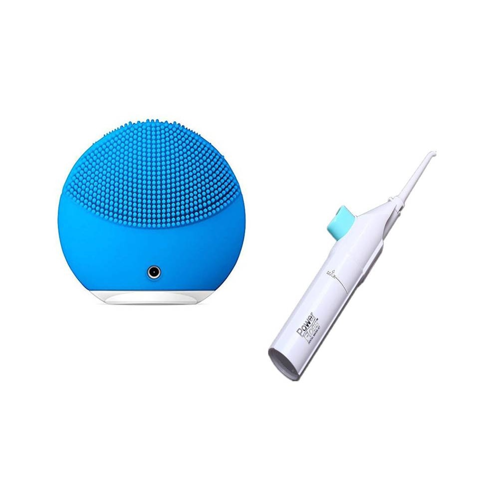 Pachet Irigator manual pentru curatare dentara + Dispozitiv pentru masaj facial Forever Albastru