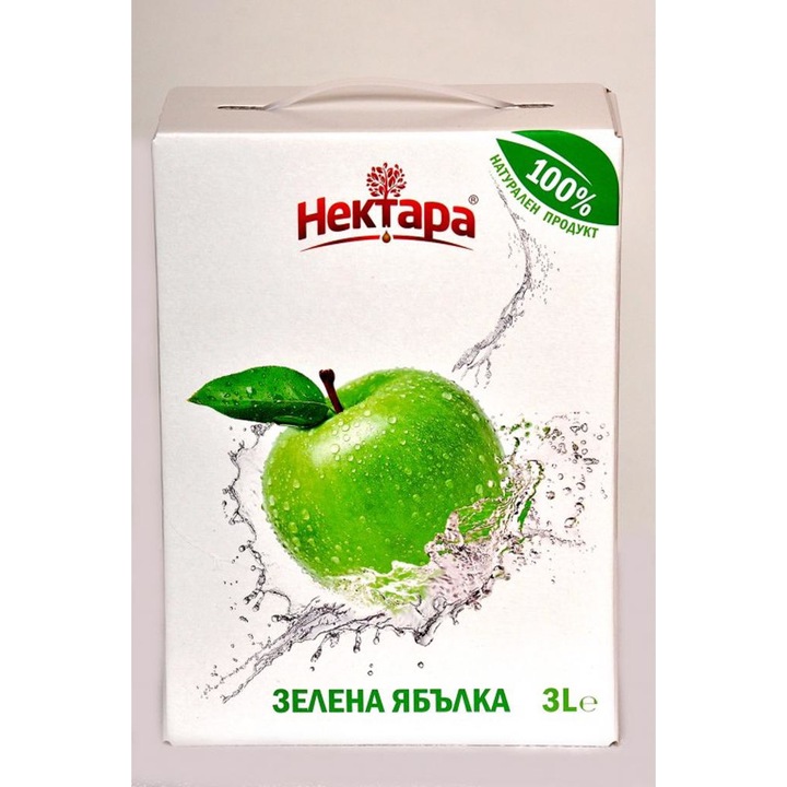 Натурален сок от ябълка НЕКТАРА зелена ябълка 100%, Студено пресован, 3 литра