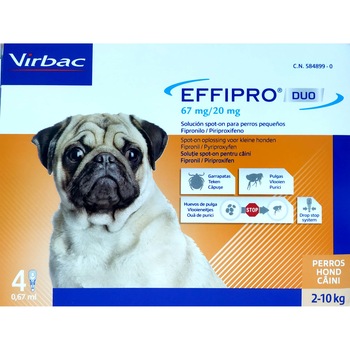Pipete antiparazitare Effipro Duo pentru caini intre 2-10kg, set 4 pipete Pipete antiparazitare Effipro Duo pentru caini intre 2-10kg, set 4 pipete