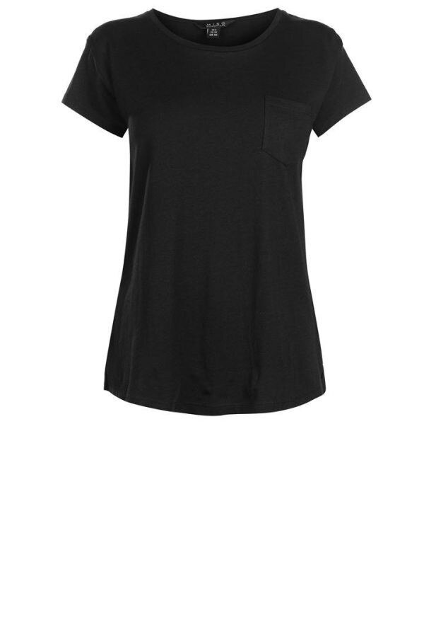Tricou de bumbac cu decolteu rotunjit si buzunar frontal, Miso Scoop, Negru, XL
