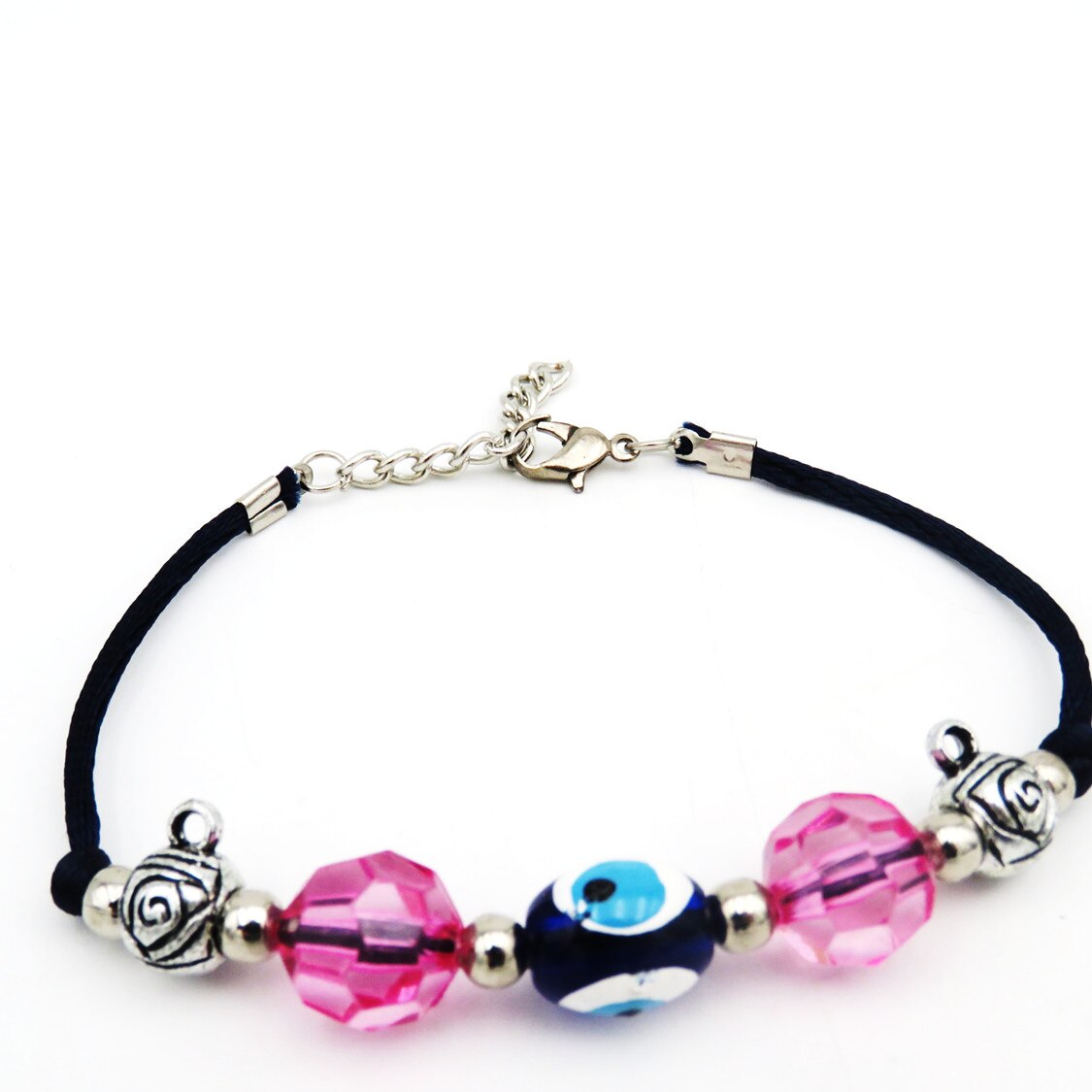 Bratara cu ochi,norocoasa si pietre roz,22 cm