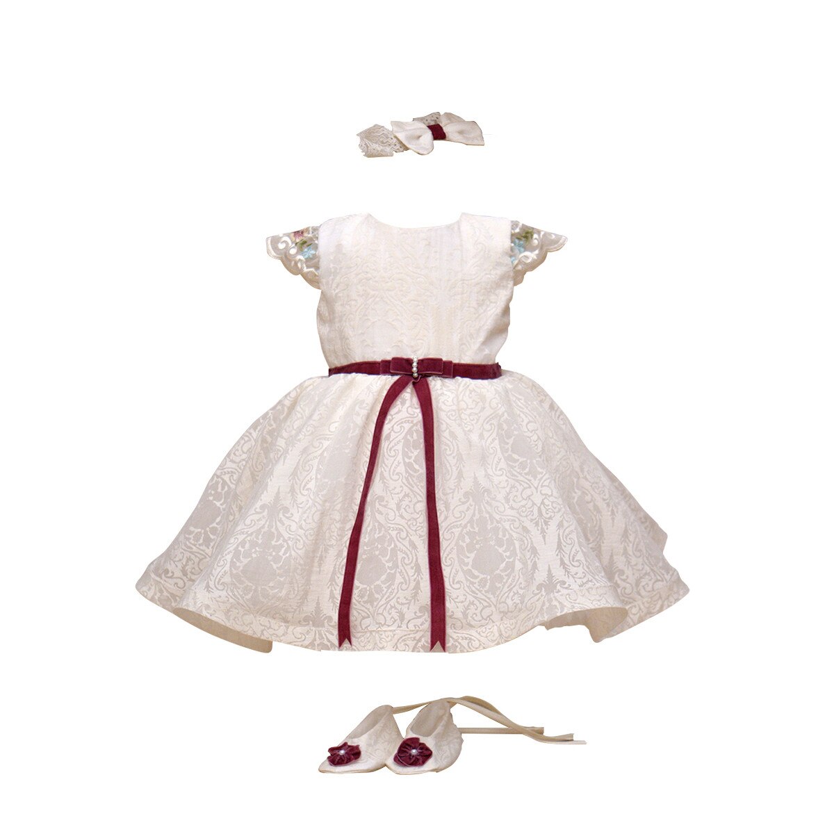 Set rochita de ocazie, botosei si bentita, Couture Bebe, Ama, ivoire, 9 luni