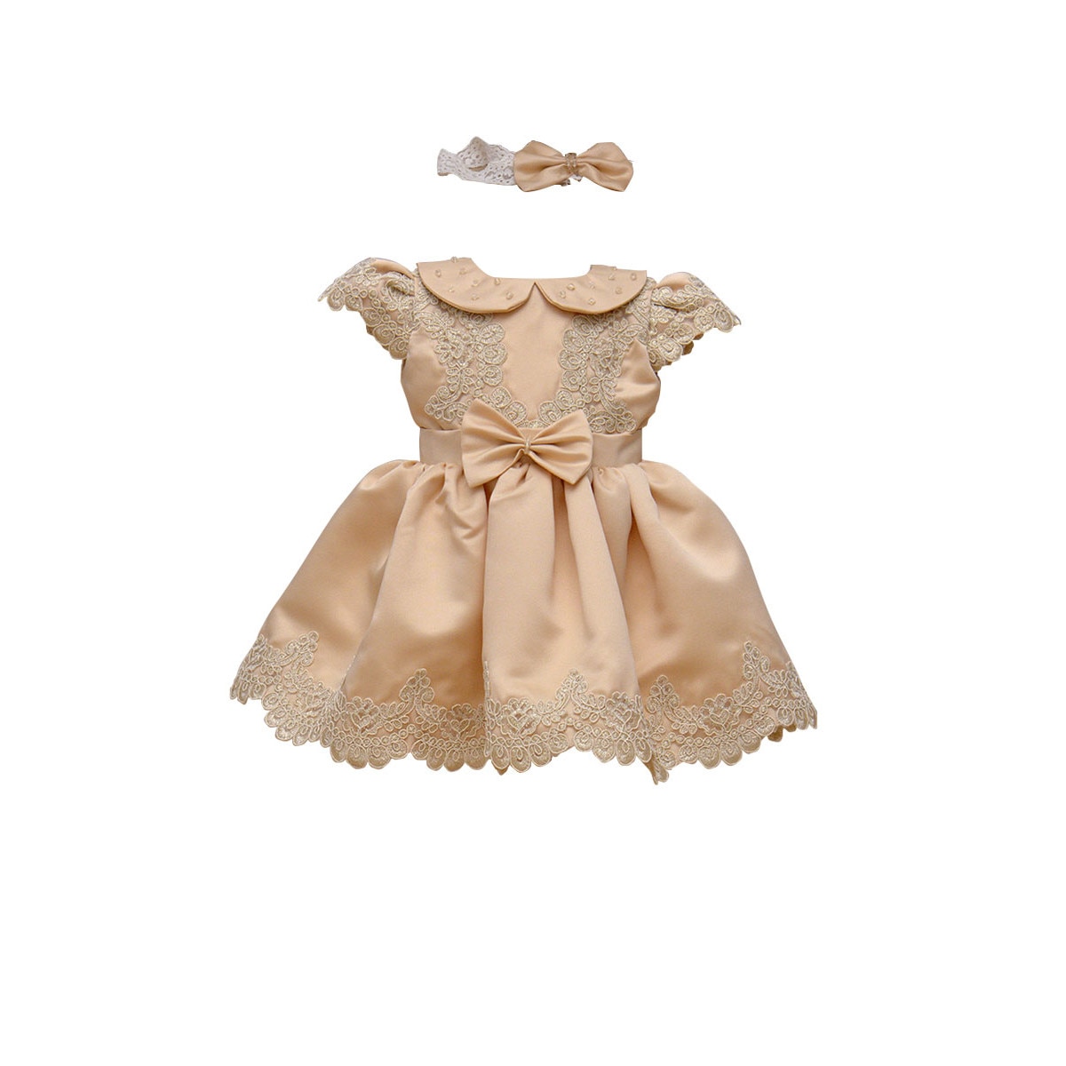 Set rochita de ocazie si bentita, Couture Bebe, Amira, crem, 2 ani