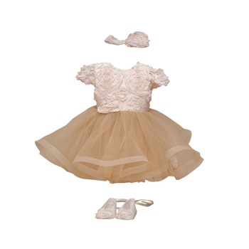 Set rochita de ocazie, botosei si bentita, Couture Bebe, Esme, crem, 9 luni Set rochita de ocazie, botosei si bentita, Couture Bebe, Esme, crem, 9 luni