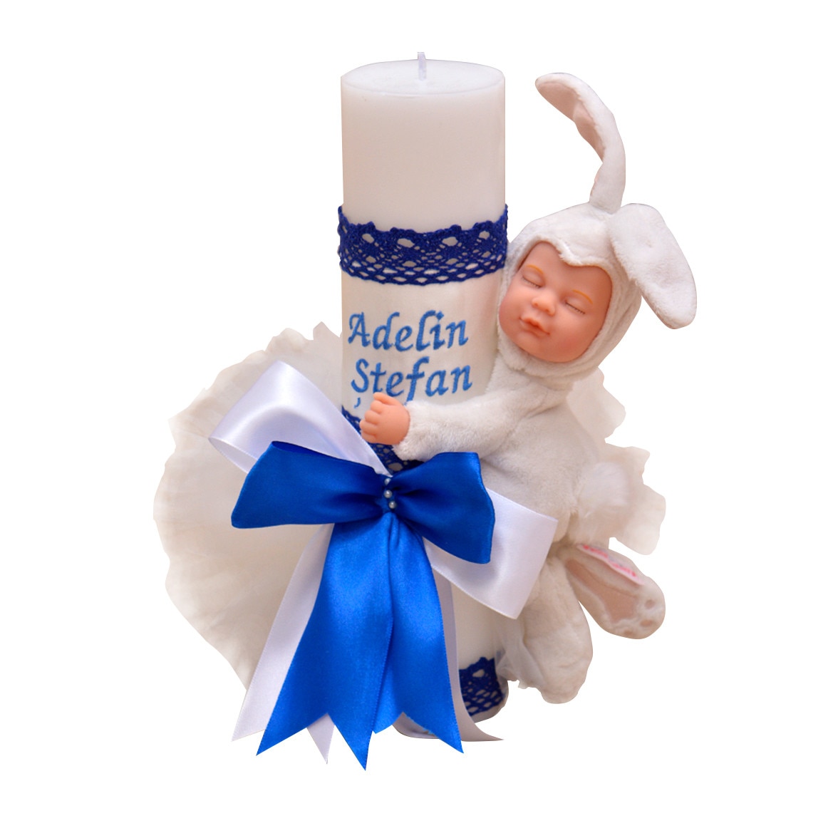 Lumanare botez Iepuras Brodat