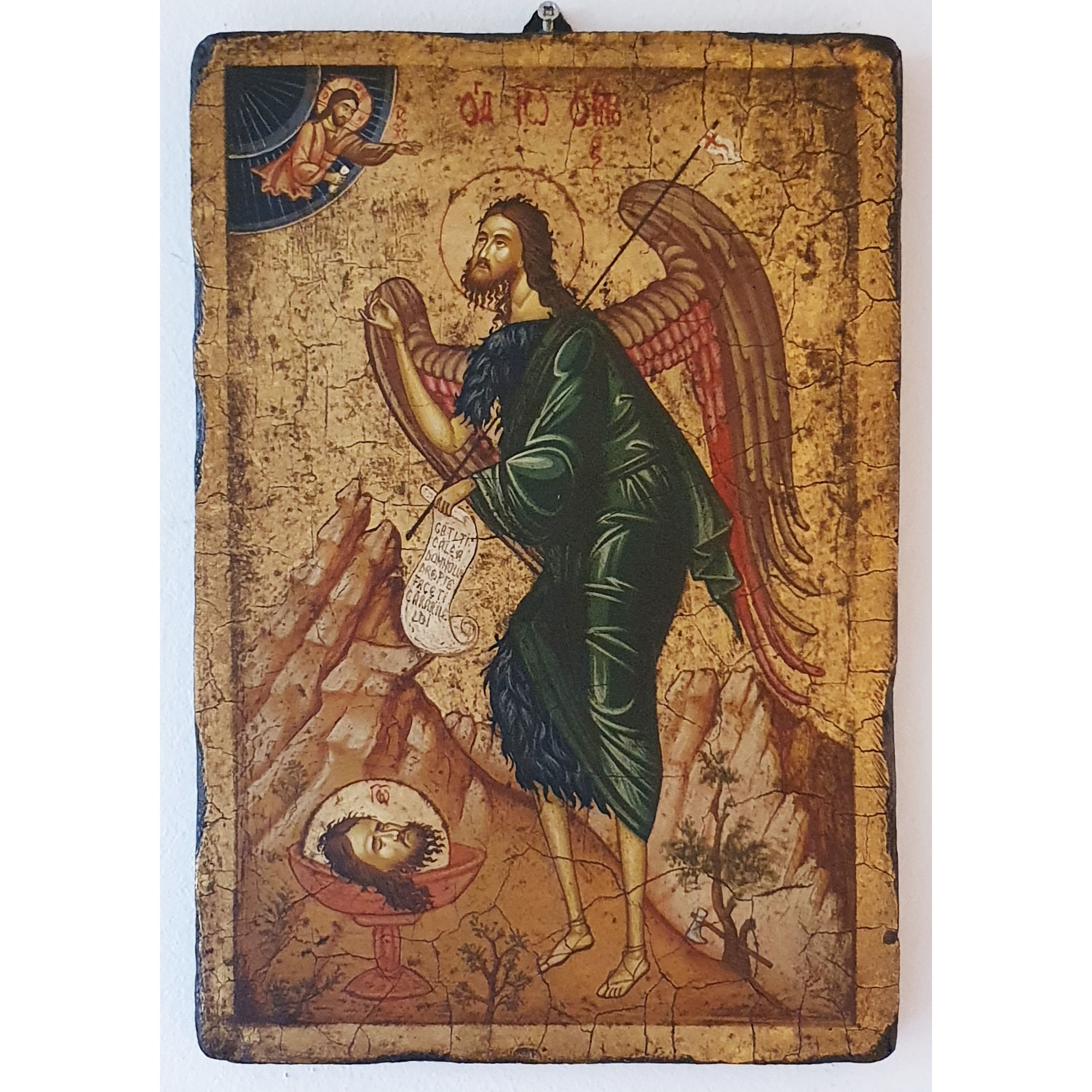 Icoana pictata pe lemn Bizantina Speciala Sf. Ioan Botezatorul RP, Artizanat Opait , 44X32cm
