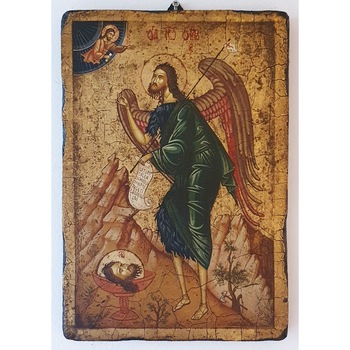 Icoana pictata pe lemn Bizantina Speciala Sf. Ioan Botezatorul RP, Artizanat Opait , 32X22cm Icoana pictata pe lemn Bizantina Speciala Sf. Ioan Botezatorul RP, Artizanat Opait , 32X22cm