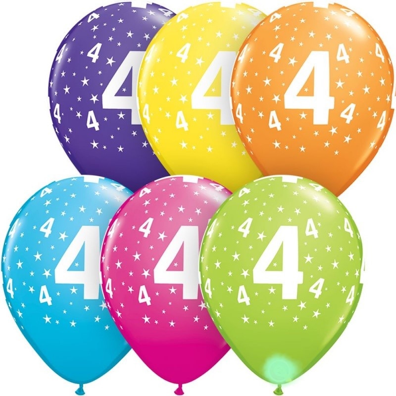 Set 10 Baloane latex 11''/28 cm inscriptionate Cifra 4, Qualatex 50829