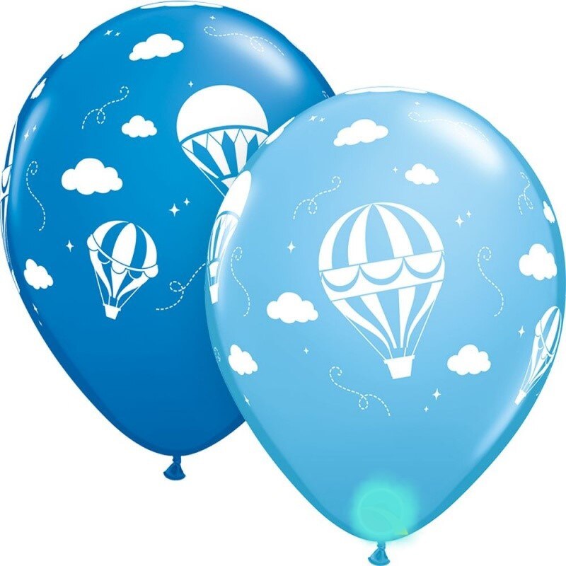 Set 10 Baloane latex 11''/28 cm Blue Hot Air Balloons, Qualatex 86560