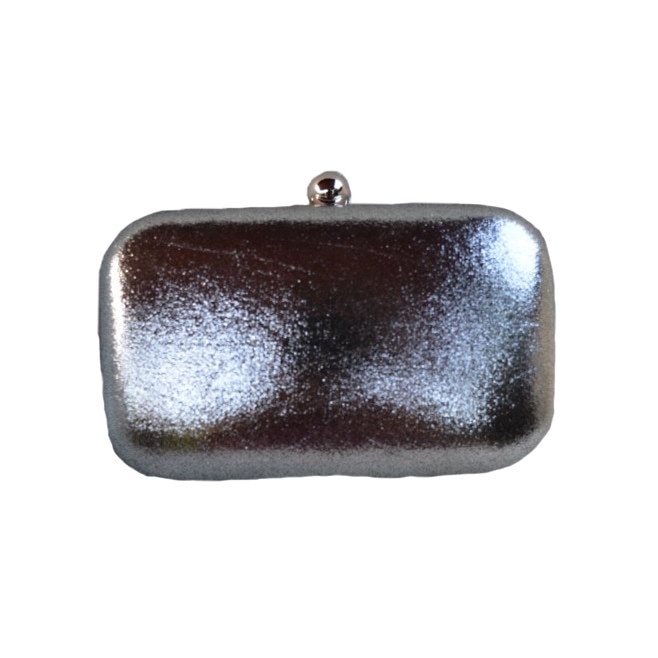 Geanta eleganta din material fin, lucios cu cadru metalic fin, D&J Exclusive, argintiu