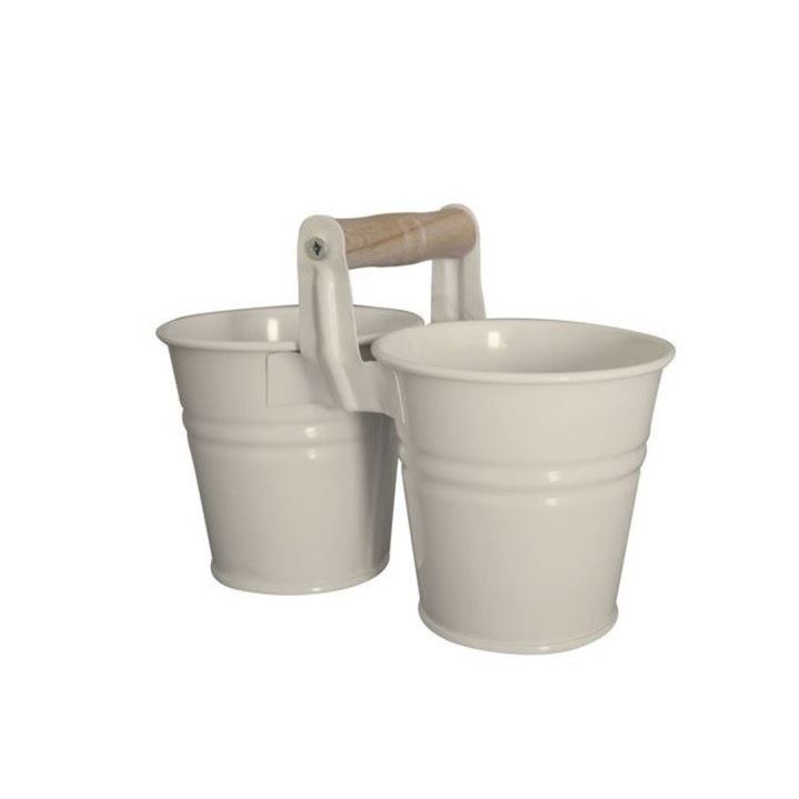 Set 2 galetuse metalice cu toarta lemn servire cartofi prajiti,snachks FERONYA 10 alb