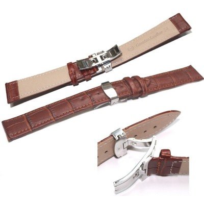 Curea ceas piele sarpe maro +cusatura maro DEPLOYANT 22 mm