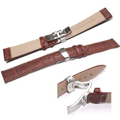 Curea ceas piele maro mat +cusatura maro DEPLOYANT 22 mm