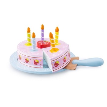 Tort aniversar New Classic Toys, lemn, 18 x 18 x 8 cm, multicolor, MGC Tort aniversar New Classic Toys, lemn, 18 x 18 x 8 cm, multicolor, MGC