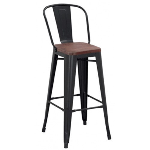 Scaun metalic bar RAKI ANTIQUE 46x44x117,5cm BLACK MATTE sezut lemn