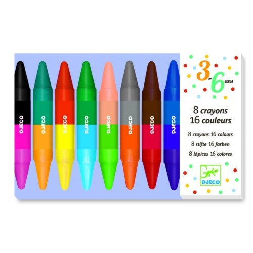 Set 8 creioane de colorat duble Djeco