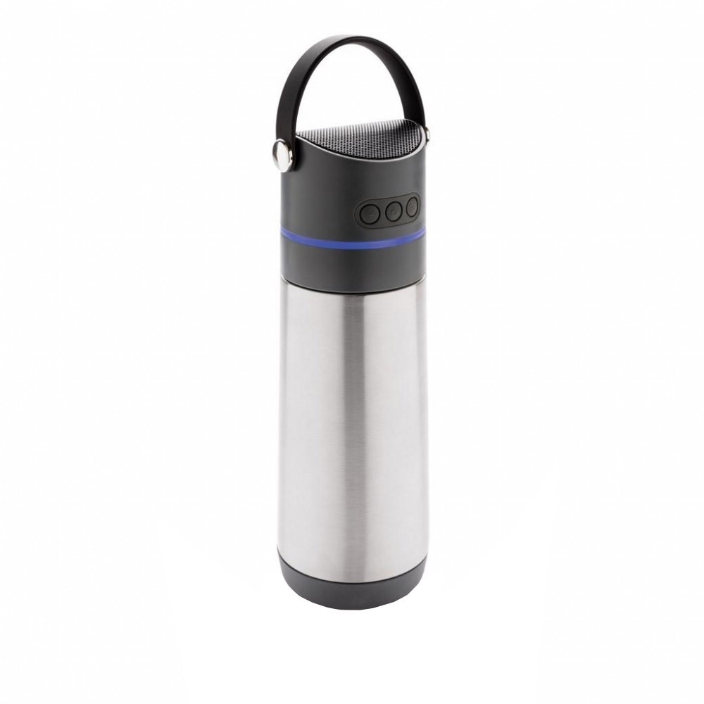 Sticla de apa 500 ml cu boxa wireless 3W si lumina de ambianta, XD by AleXer, PY, otel inoxidabil, abs, gri, breloc inclus
