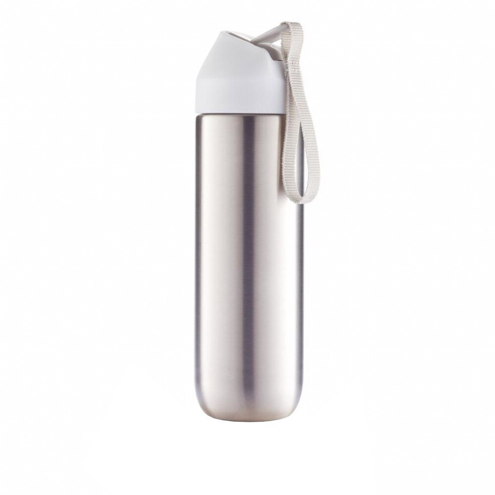 Sticla de apa din metal 500 ml, maner curelusa, XD by AleXer, NA, otel inoxidabil, pp, alb, breloc inclus din piele ecologica