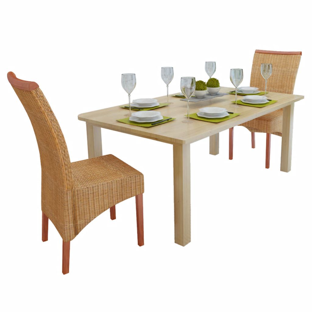Set de 2 scaune de bucatarie, vidaXL, Lemn de mango si ratan, Maro inchis, 47 x 50 x 97 cm