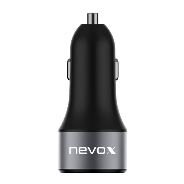 Incarcator Auto 63W NEVOX cu functie QuickCharge 3.0, USB-C PD + USB, Negru