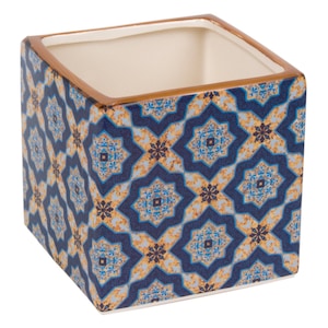Ghiveci Ceramica Patrat Cu Design Galben Albastru Decorcasa 13 X