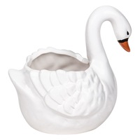Ghiveci decorativ ceramica in forma de lebada alba, DecorCasa, 13 x 10 x 13 cm