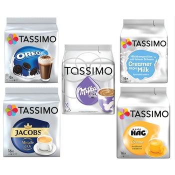 Pachet Capsule Jacobs Tassimo Oreo, Milka, Medaile D'or, Cafe HAG, Lapte 64 bauturi Pachet Capsule Jacobs Tassimo Oreo, Milka, Medaile D'or, Cafe HAG, Lapte 64 bauturi