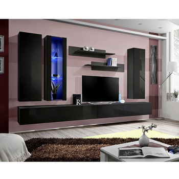 Living Genarom Fly F 23 ZZ FY E4, Negru/Negru Lucios, 320 x 190 x 40 cm Living Genarom Fly F 23 ZZ FY E4, Negru/Negru Lucios, 320 x 190 x 40 cm