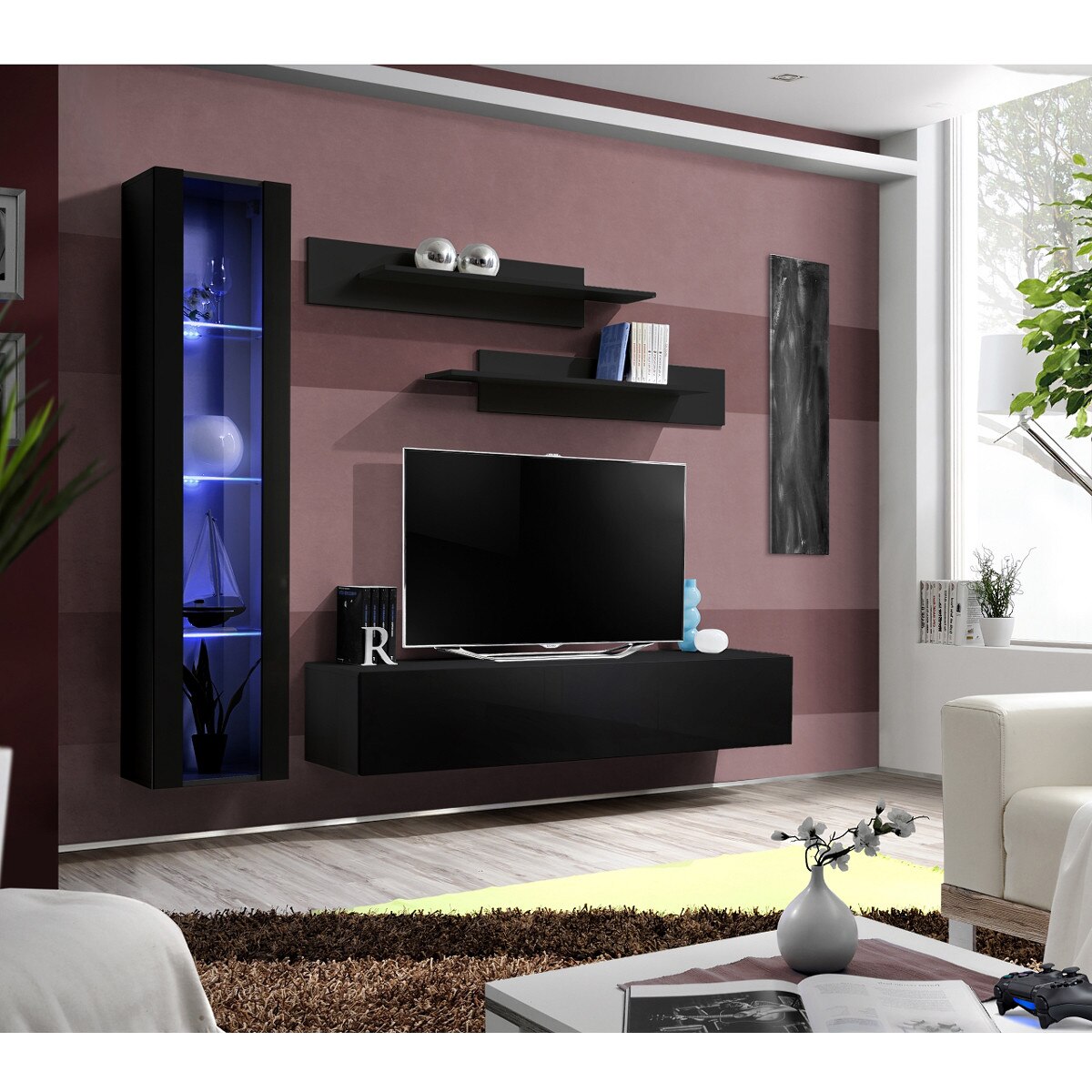 Living Genarom Fly G 23 ZZ FY G2, Negru/Negru Lucios, 210 x 190 x 40 cm
