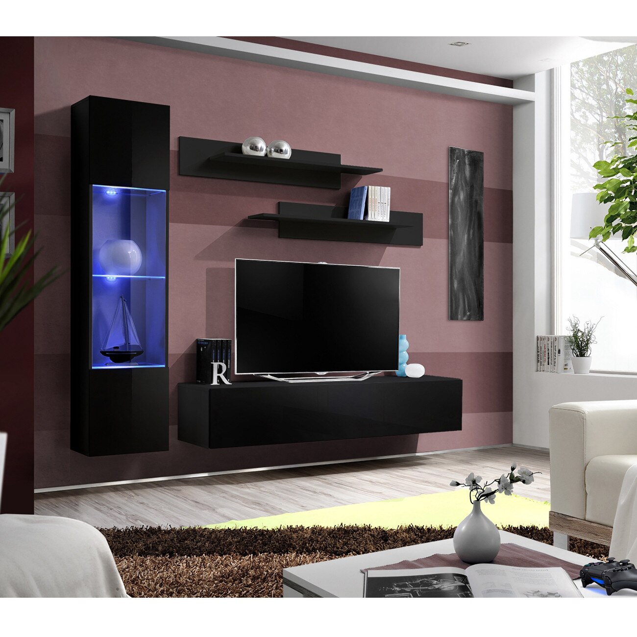 Living Genarom Fly G 23 ZZ FY G3, Negru/Negru Lucios, 210 x 190 x 40 cm
