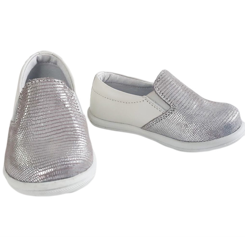 Mocasini copii piele Tar argintiu Pj Shoes 23