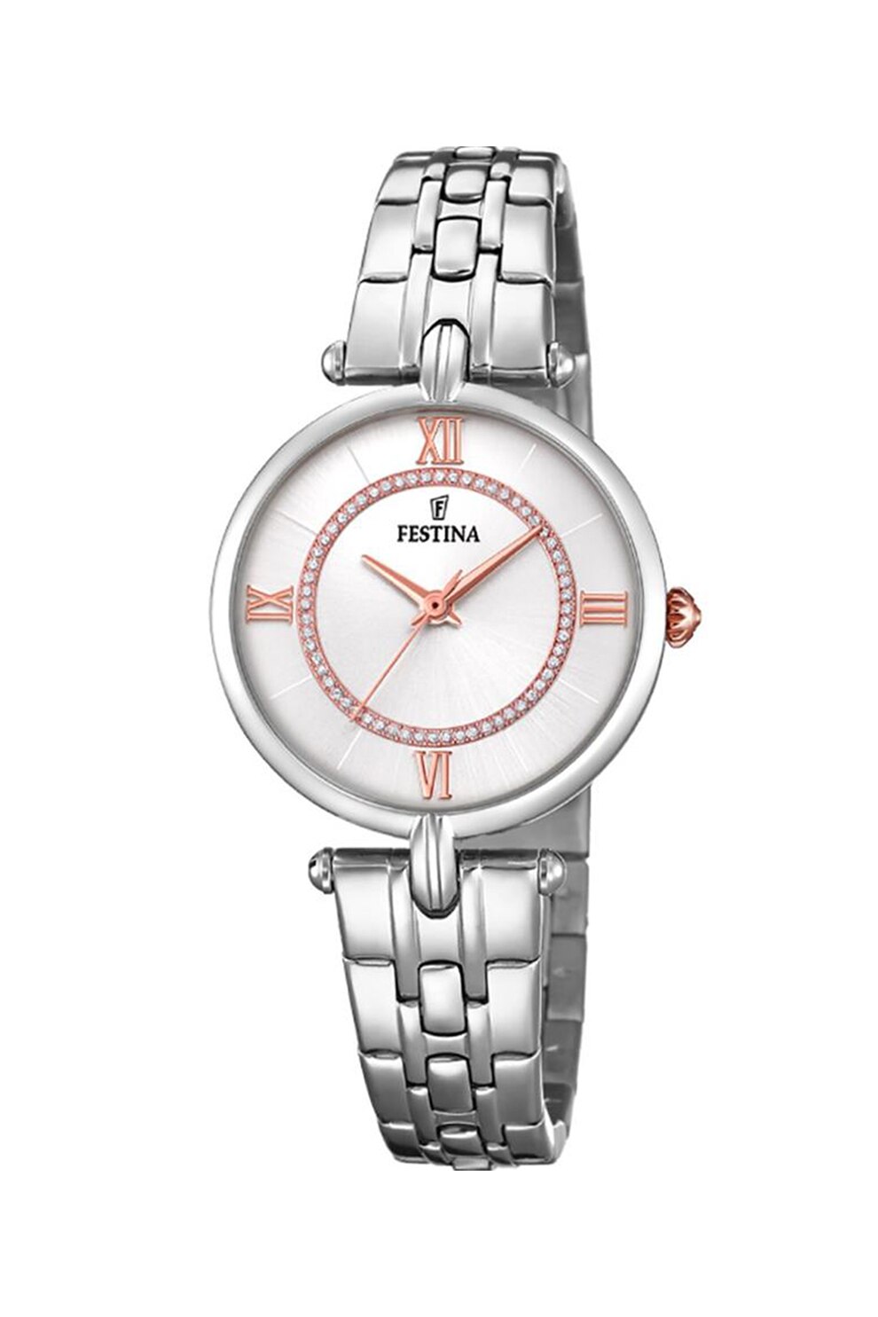 Festina, Ceas rotund analog cu cadran decorat cu zirconia, Argintiu
