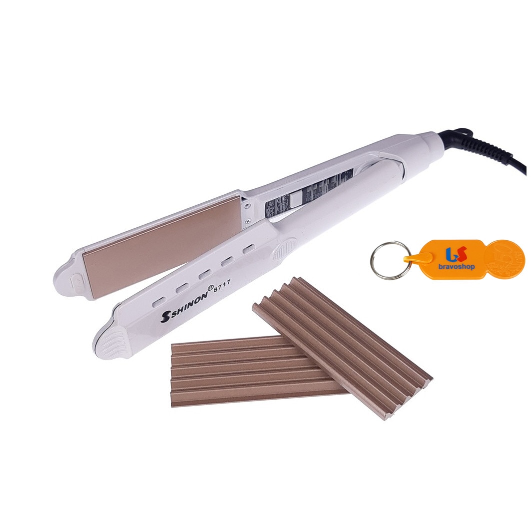 Set promotional 2 in 1 - Placa profesionala de creponat si indreptat parul Shinon SH8717A + Breloc personalizat cu fisa pentru supermarket