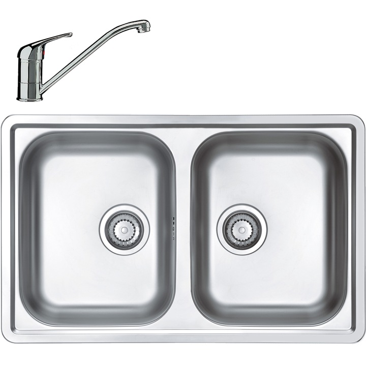 Pachet chiuveta Alveus Line 90, 790x500 mm, adancime 160 mm, Inox + Baterie GM 110