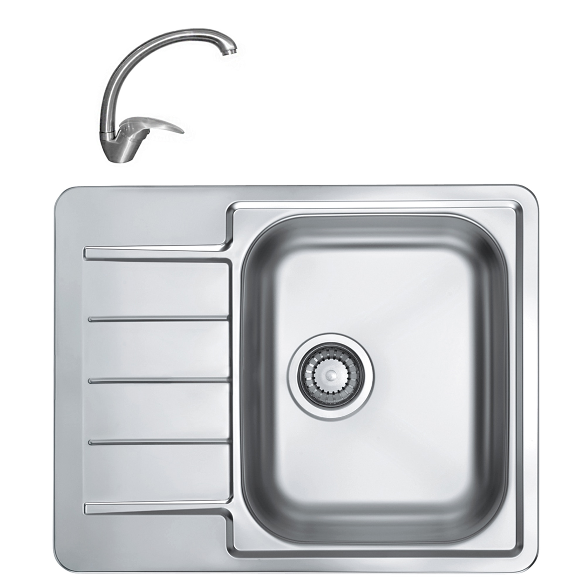 Pachet chiuveta Alveus Line 110, 615x500 mm, cuva stanga, adancime 150 mm, Inox + Baterie GM 130