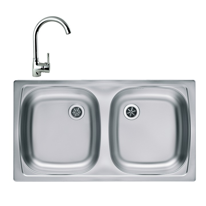 Pachet chiuveta Alveus Basic 160, 780x435 mm, adancime 140 mm, Inox satinat + Baterie Karina