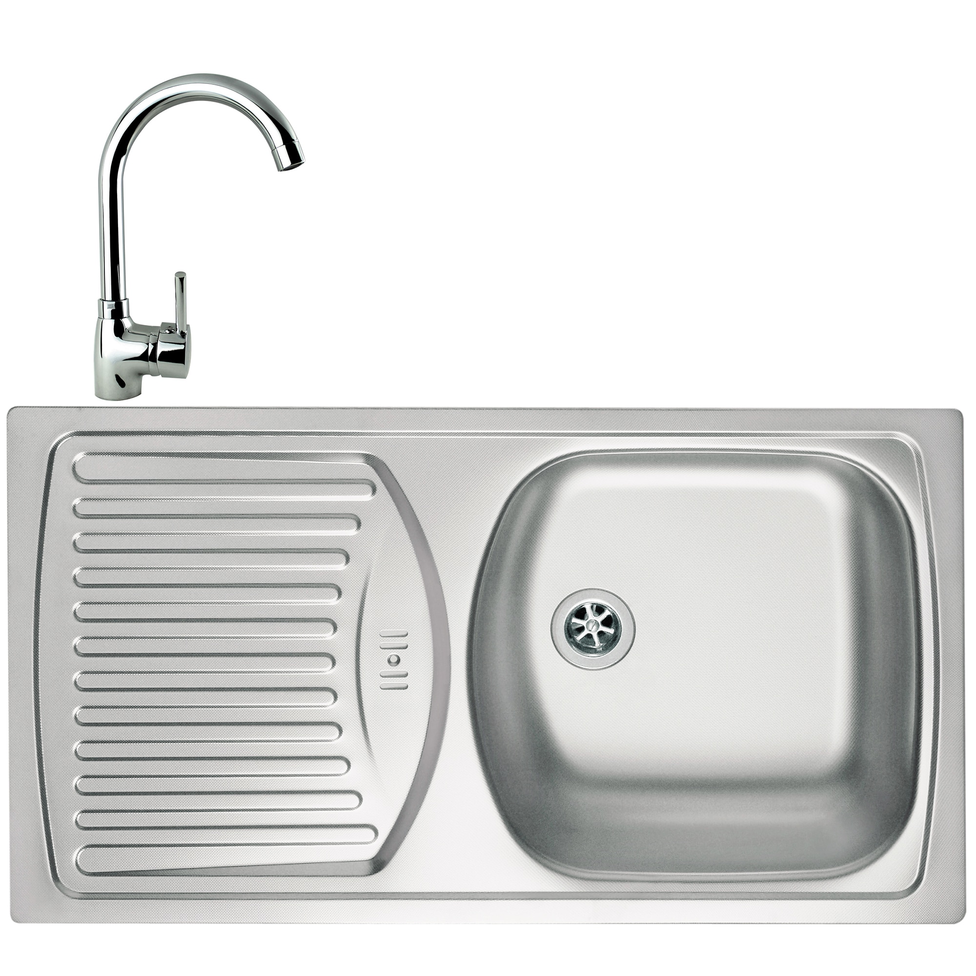 Pachet chiuveta Alveus Basic 150, 780x435 mm, cuva dreapta, adancime 140mm, Inox satinat + Baterie Karina