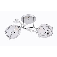 Lustra Elise metal crom,abajur sticla alba cu model,dulie E27 2X60W