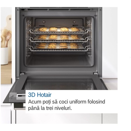 Cuptor incorporabil Bosch HBG5780B0, Electric, Multifunctional, 10 functii, 30 de programe automate, Grill, Autocuratare pirolitica, 71 L, Clasa A, Negru