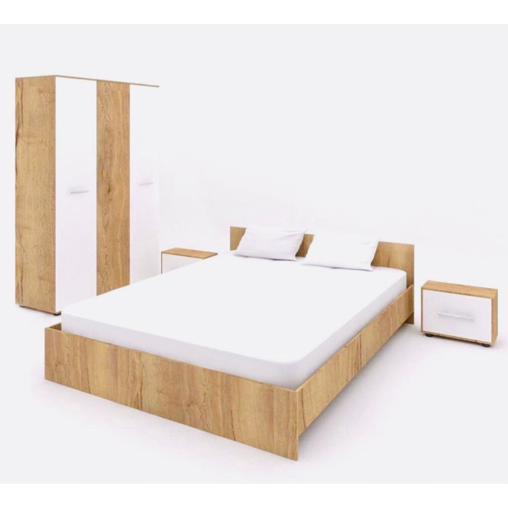 Set dormitor VEN140,pat 160x200,sifonier 124x187, stejar-alb
