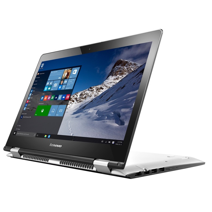 Laptop 2 in 1 Lenovo IdeaPad Yoga 500-14ISK cu procesor Intel® Core™ i7-6500U 2.50GHz, Skylake™, 14", Touchscreen, IPS, 8GB, 1TB + 8GB SSHD, nVidia GeForce GT 920M 2GB, Microsoft Windows 10, White