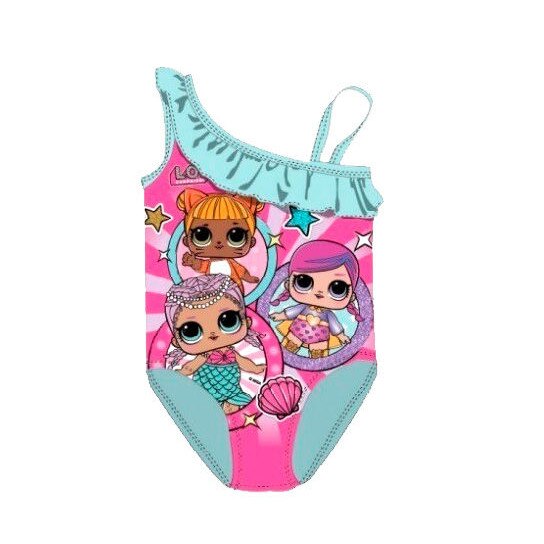 Costum de baie intreg LOL Surprize, cu design papusa LOL, Albastru deschis, 4 ani - 104 cm
