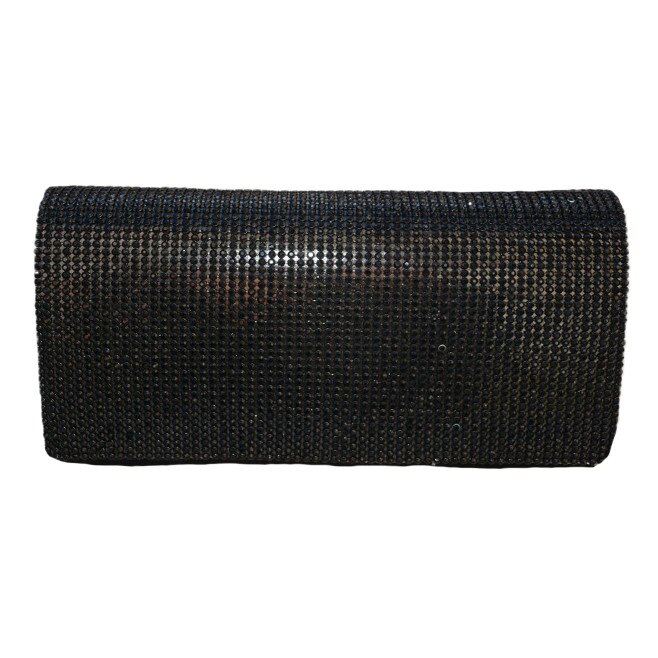 Poseta fashion de ocazie cu strasuri fine in ton,model tip plic,D&J Exclusive, negru