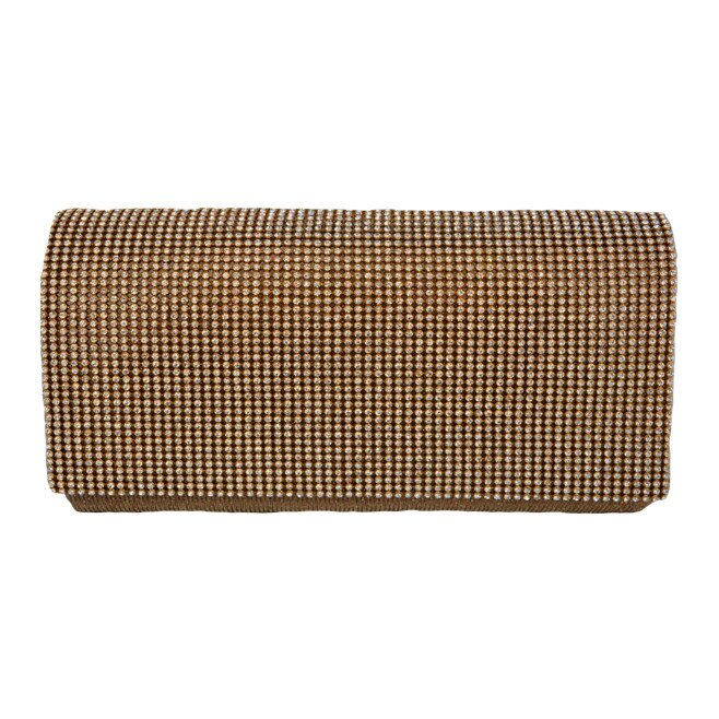 Poseta plic cu strasuri pe clapeta si material lucios,model tip plic,D&J Exclusive, auriu