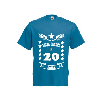 Tricou personalizat Fruit of the loom albastru Viata incepe la 20 ani L Tricou personalizat Fruit of the loom albastru Viata incepe la 20 ani L