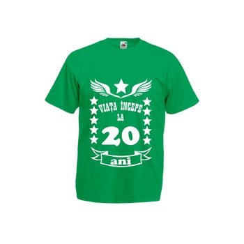 Tricou personalizat Fruit of the loom verde Viata incepe la 20 ani M Tricou personalizat Fruit of the loom verde Viata incepe la 20 ani M