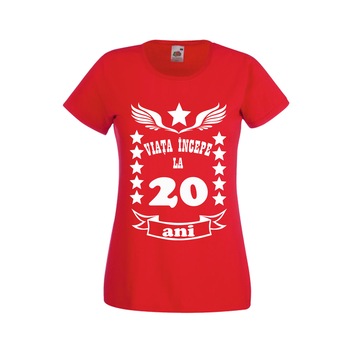 Tricou personalizat Fruit of the loom dama rosu Viata incepe la 20 ani XL Tricou personalizat Fruit of the loom dama rosu Viata incepe la 20 ani XL