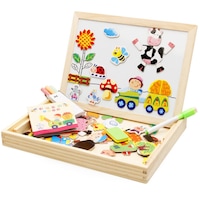 Tabla magnetica din lemn cu puzzle 3 in 1 Ferma, Multicolora