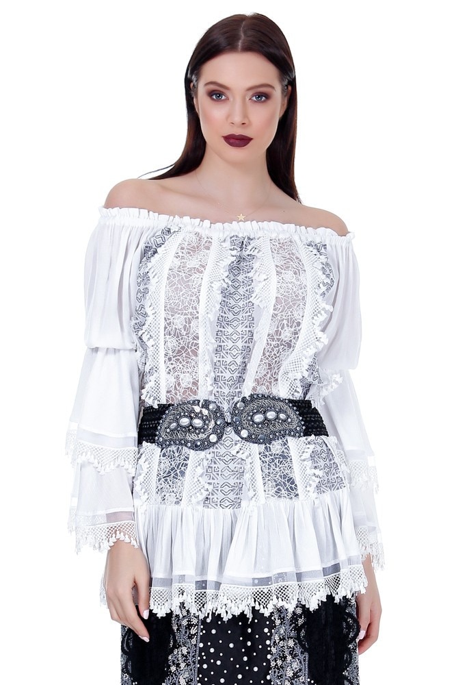 Bluza vascoza alba cu broderie Liza Panait RM-2E