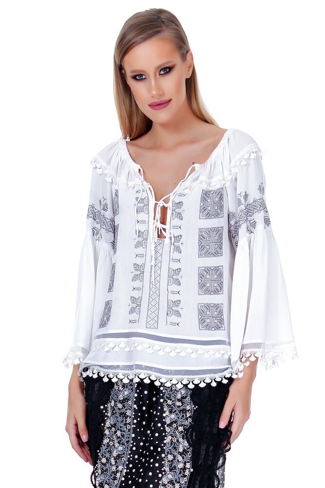 Bluza alba vascoza cu broderie Liza Panait RM-8E